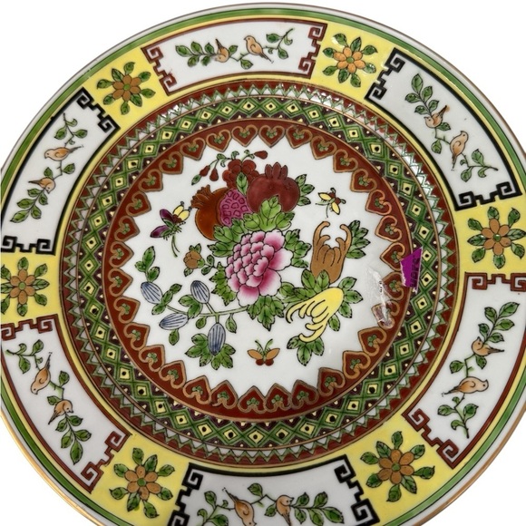 Famille Rose Chinese Porcelain 9 in Display Plates Lot of 4 Peony Flowers Birds - Picture 7 of 11